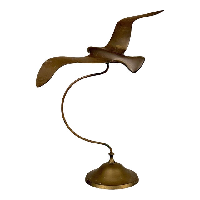 Vintage 16" Coastal Brass Bird in Flight Table Sculpture For Sale