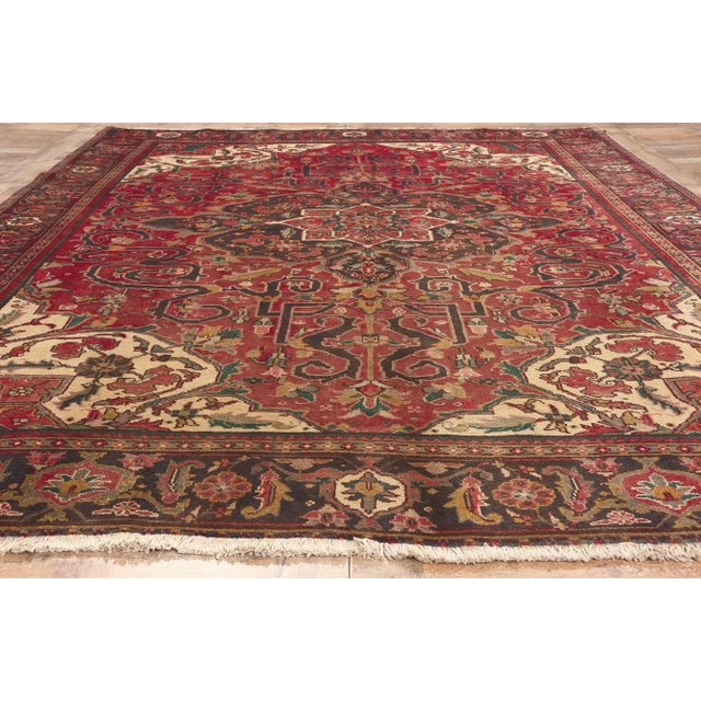 Red Mid 20th Century Mid 20th Century Vintage Persian Heriz Rug - 07'09 X 11'02 For Sale - Image 8 of 9