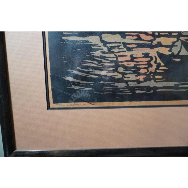 1920s Signed Prescott Chaplin Block Print, the Harbor c.1920s For Sale - Image 5 of 5
