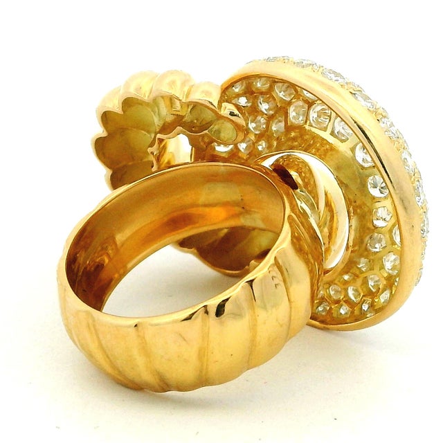 Metal 1970s Italian 18k Gold Diamond Swirl Cocktail Ring, 2.75 Carats, Size 7.5 For Sale - Image 7 of 16