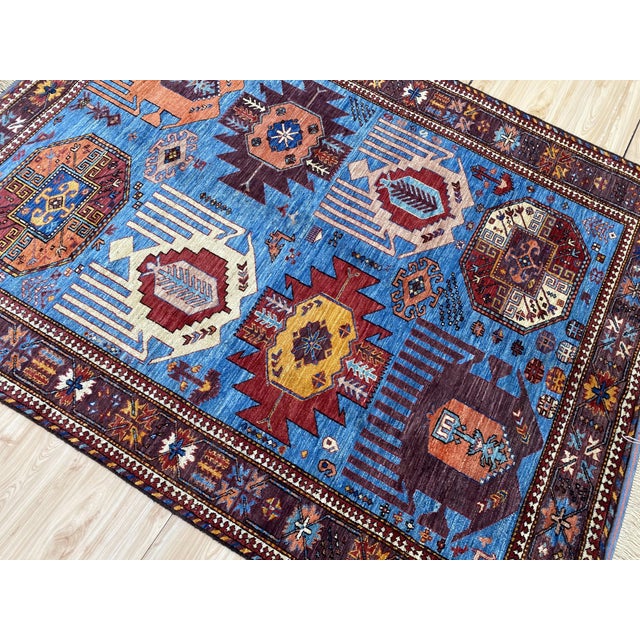 5x7 Ft. Blue Karachov Kazak Design Handknotted Wool Rug For Sale - Image 10 of 10