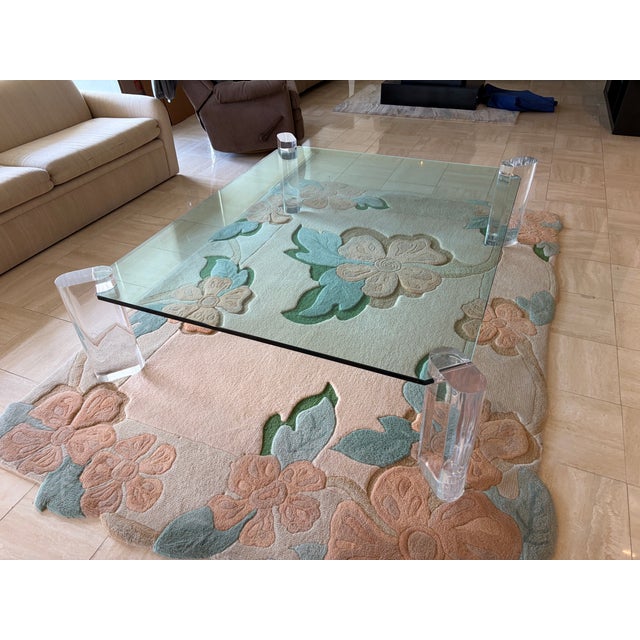 Large Karl Springer Attributed Lucite Leg Coffee Table, Glass, 1980s For Sale - Image 12 of 18