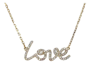 Diamond Script 0.35 Carat Yellow Gold Love Chain Pendant