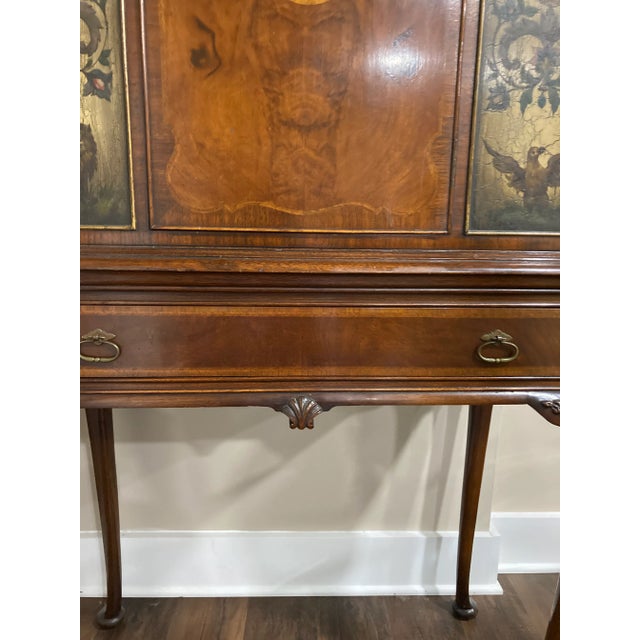 Brown English 19th Century Burl Walnut and Satinwood High Chest With Hand Painted Door Panels For Sale - Image 8 of 9