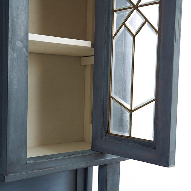 Wood Gray Showcase with Golden Details and Ground Glass For Sale - Image 7 of 12