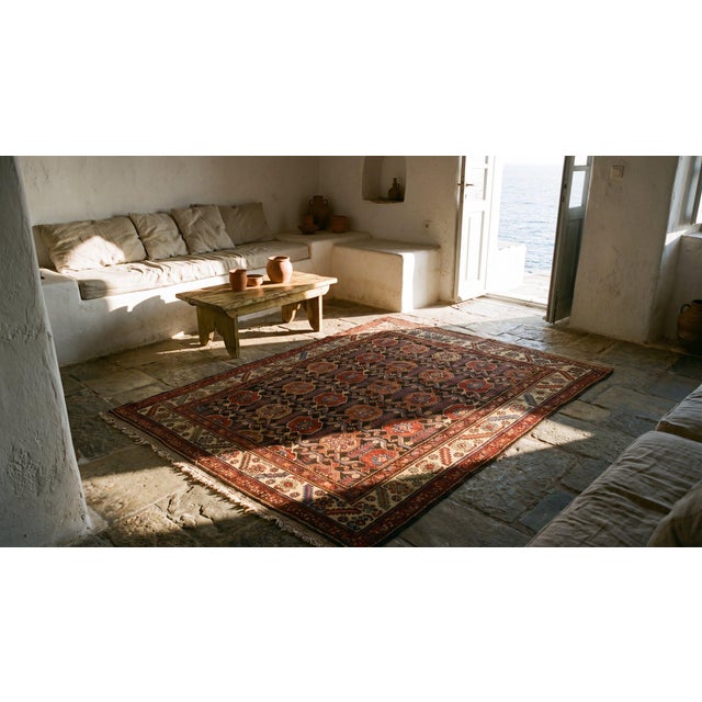 1920s Brown Geometric Tribal Antique Persian Malayer Rug 4'8" X 5'6" Handknotted Wool Carpet For Sale - Image 10 of 10
