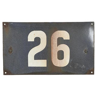 Enameled Metal Number 26 Plate For Sale