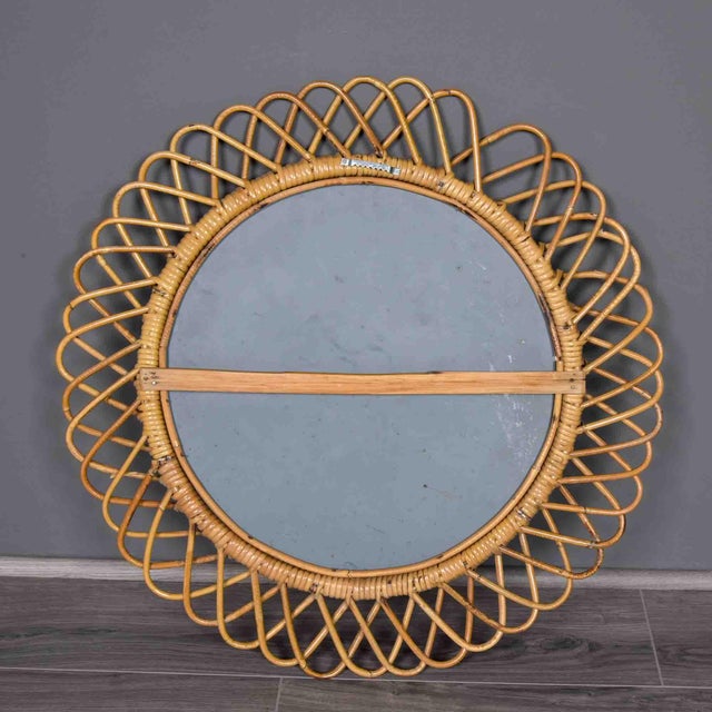 Silver Mid-Century Italian Round Rattan Wall Mirror For Sale - Image 8 of 8