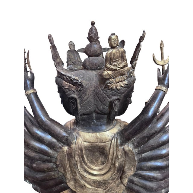 Black Antique Tibetan Praying Crowned Buddha For Sale - Image 8 of 9