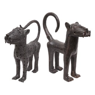 Benin Artist, Pair of Royal Leopards, 1800s, Bronze For Sale