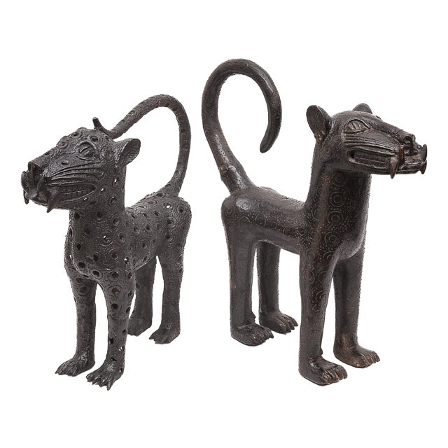 Benin Artist, Pair of Royal Leopards, 1800s, Bronze For Sale