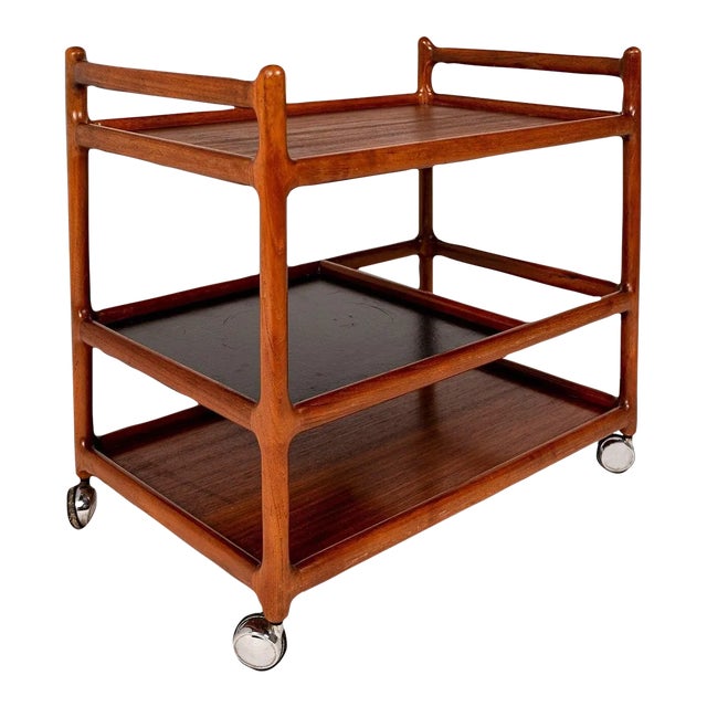 Danish Modern Teak Bar Cart Trolley by Johannes Andersen for Silkeborg, circa 1960 For Sale