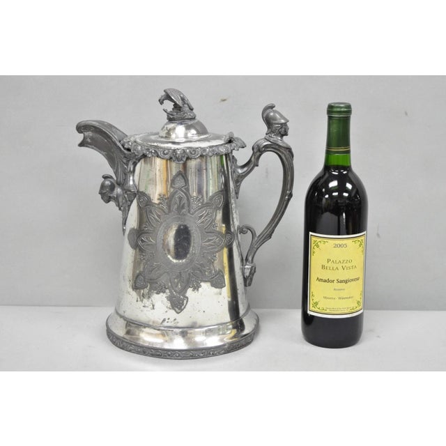 Antique American Victorian E. Kaufmann Figural Coffee Pot Water Pitcher with Eagle and Snake Lid and Figural Handle and...