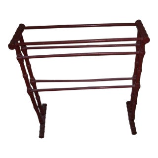 19th Century Victorian Towel Rack, Red Painted Wood, Turned Wood Legs, Spool Style, Approx. 36" X 24" X 8" For Sale