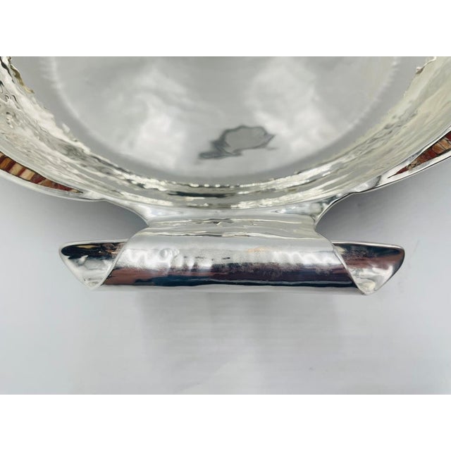 1980s Large Emilia Castillo Silver-Plate & Jasper Inlay Serving Bowl, Mexican Silver For Sale - Image 17 of 18