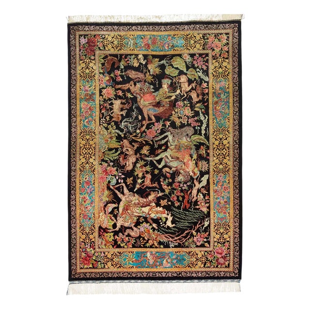 Middle Eastern Qom Rug in Silk For Sale