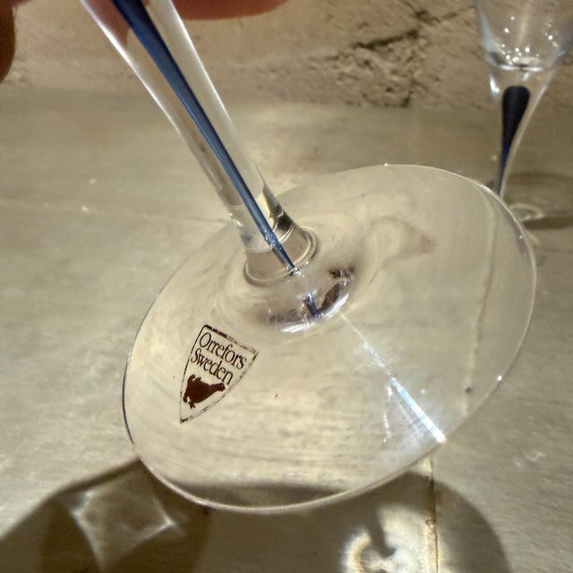 1980s Orrefors Intermezzo Blue Wine Glass Blue Drop Erika Lagerbielke Sweden Set 2 For Sale - Image 13 of 13