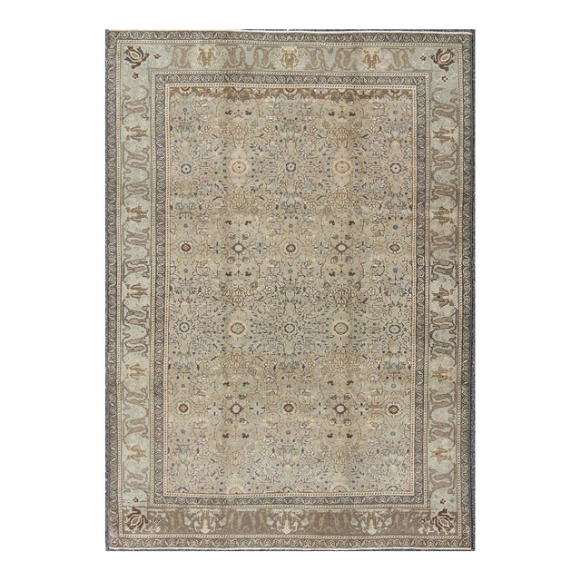 Vintage Turkish Sivas Rug With Floral Design in Earthy Neutrals 5'9 X 8'2 For Sale
