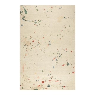 Rug & Kilim’s Modern Distressed Art Rug in White With Colorful Abstract Patterns For Sale