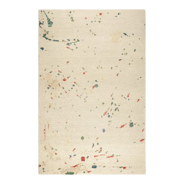 Rug & Kilim’s Modern Distressed Art Rug in White With Colorful Abstract Patterns For Sale