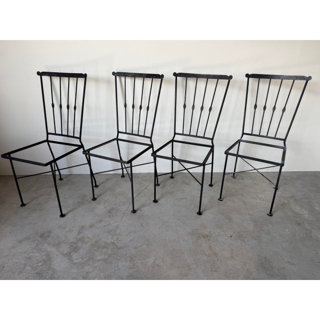 1970s 1970s Vintage Black Painted Metal Outdoor Garden Dining Chairs – Set of 4 For Sale - Image 5 of 12