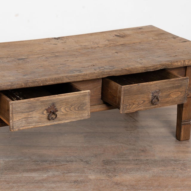 Late 19th Century Rustic French Oak Coffee Table With Two Drawers For Sale - Image 9 of 12