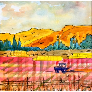 Giclee Print of the Watercolor Painting “Making Hot Pink Hay” For Sale