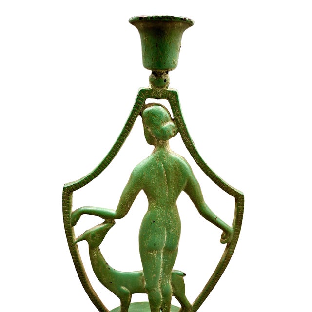 Early 20th Century Art Deco Nude Female With Deer Candlestick For Sale - Image 5 of 7