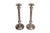 A pair of tall pewter and nickel pillar column candlestick holders. Sleek wax pans top reeded columns finished above and...