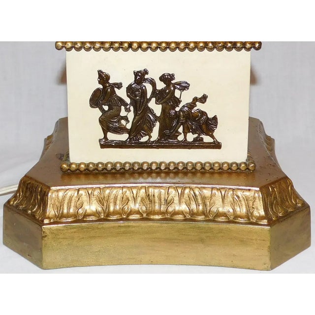 Brass Vintage Large Baroque Style Candlestick Lamp Depicting Artemis and Her Followers For Sale - Image 8 of 18