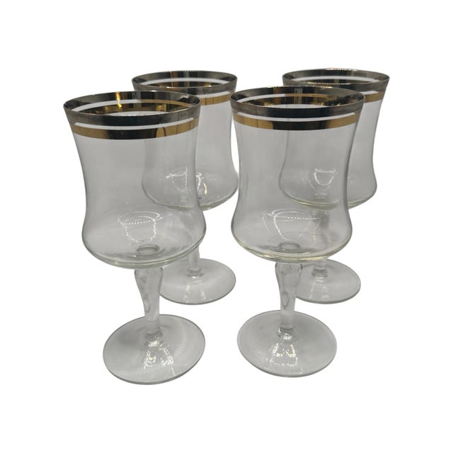 Vintage Krosno Gold and Silver Banded Water Goblets - Set of 4 For Sale - Image 4 of 12