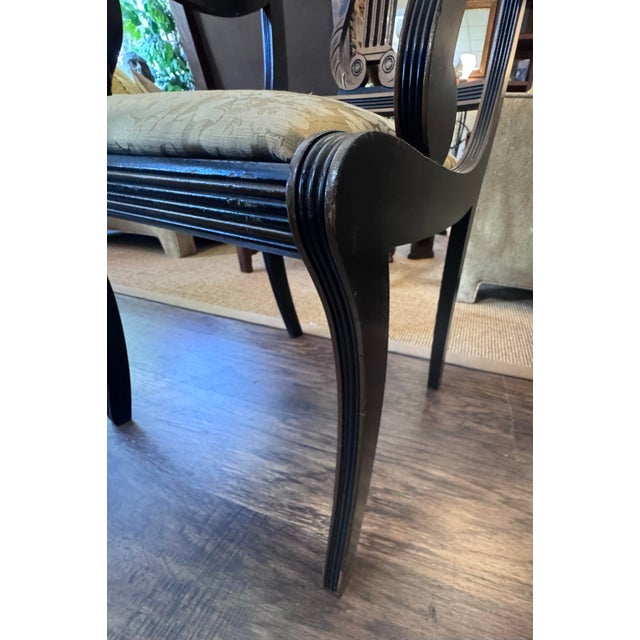 Wood Set of Six Regency Style Ebonized and Parcel-Gilt Lyre Back Dining Chairs For Sale - Image 7 of 9