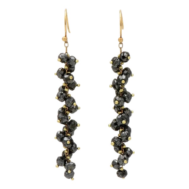 18KY Black Diamond(15.0) Bead Cluster Drop Earrings, 2 pieces For Sale