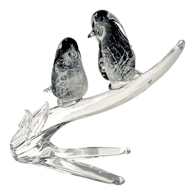 1970's Murano Attributed Blown Glass Love Birds on Branch Figurine For Sale