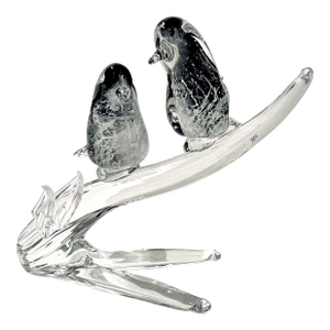 1970's Murano Attributed Blown Glass Love Birds on Branch Figurine