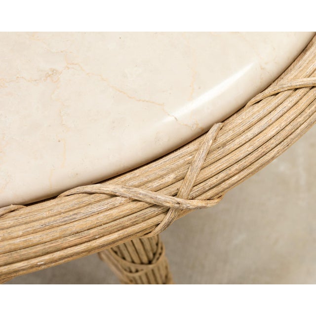 Pair of Danny Ho Fong Organic Modern Rattan Marble Tables For Sale - Image 12 of 18