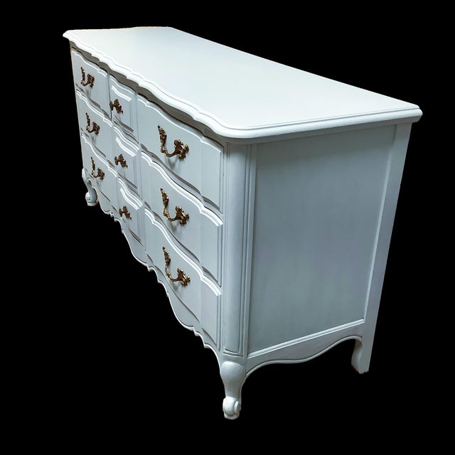 Wood Painted Triple Dresser Thomasville Light Blue Annie Sloan Paint Vintage Cottage For Sale - Image 7 of 9