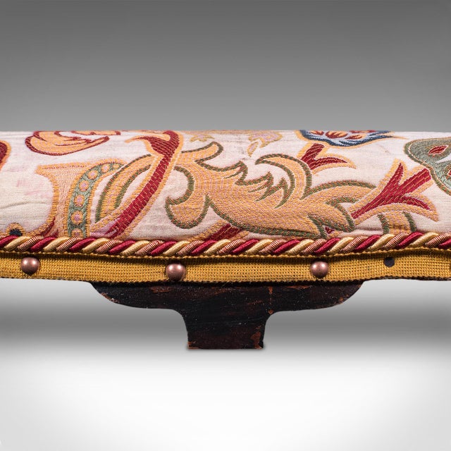Cream Long Antique Carriage Stool, English, Crewelwork, Fireside Foot Rest, Victorian For Sale - Image 8 of 12