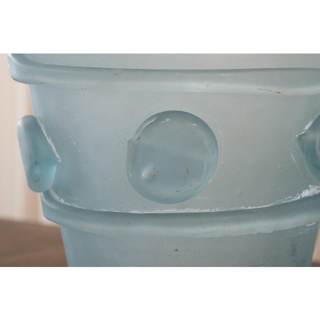 Vintage Frosted Aqua Glass Vase For Sale - Image 13 of 18