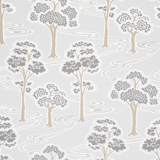 Sample - Schumacher Tree River Wallpaper in Moonstone For Sale
