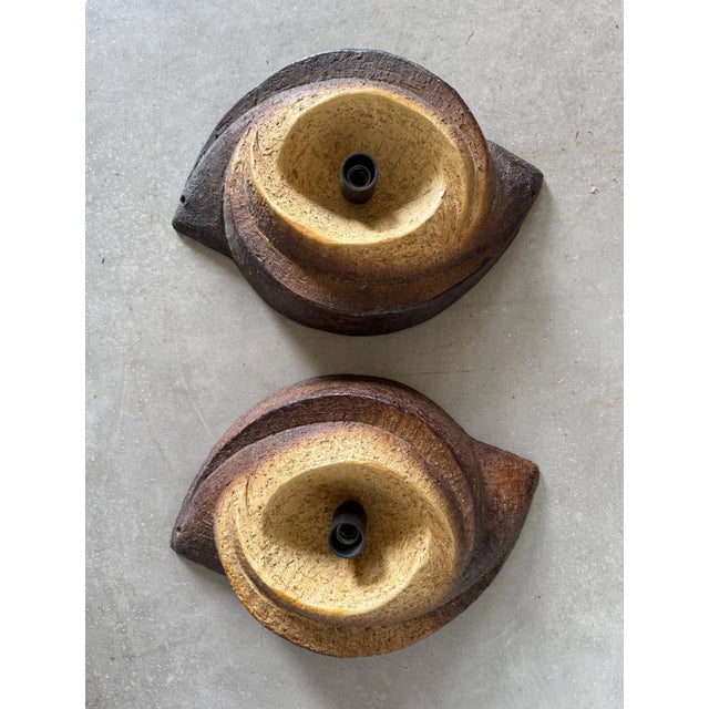 Vintage Brutalist Stoneware Wall Sconces, 1960s, Set of 2 For Sale - Image 4 of 9