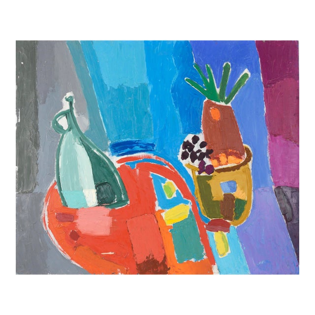 Colorful Modernist Still Life With Jug and Plant by Ellis Hopkins For Sale