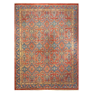 Antique Indian Sultanabad Wool 12x16 Red, Blue & Ivory Handmade Area Rug #9902404 For Sale
