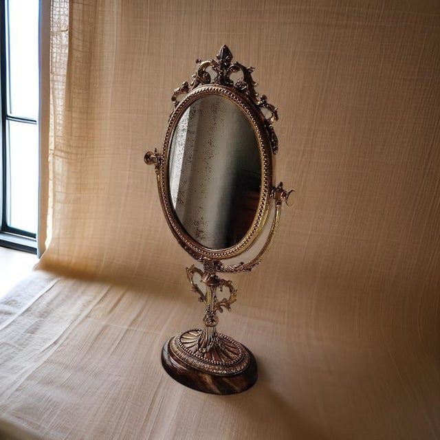 Victorian Mirror in Bronze with Emperador Marble Base For Sale - Image 16 of 17