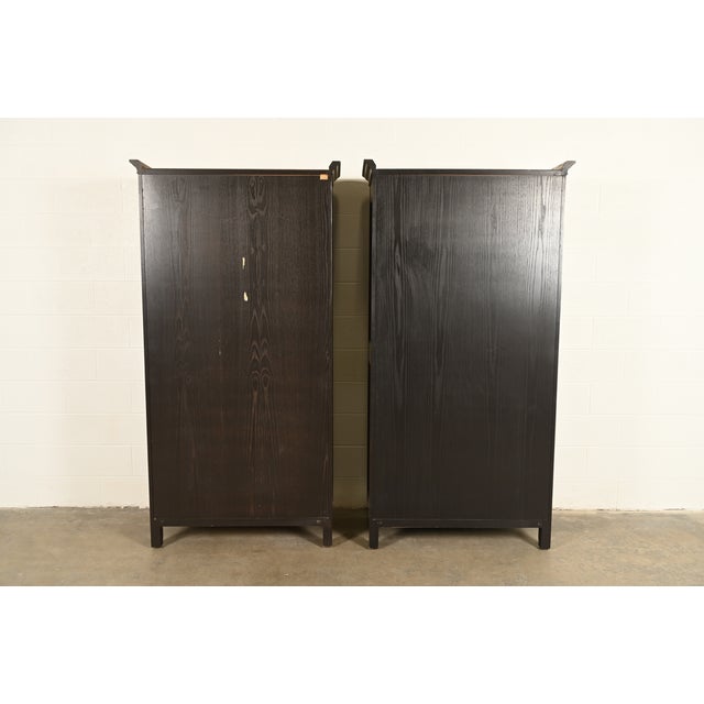 Baker Furniture French Provincial Louis XV Carved Oak Armoire Dressers or Linen Presses, Pair For Sale - Image 17 of 18
