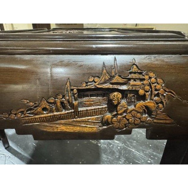 Vintage Engraved Nesting Tables Oriental Rose Wood Beautiful For Sale - Image 11 of 14