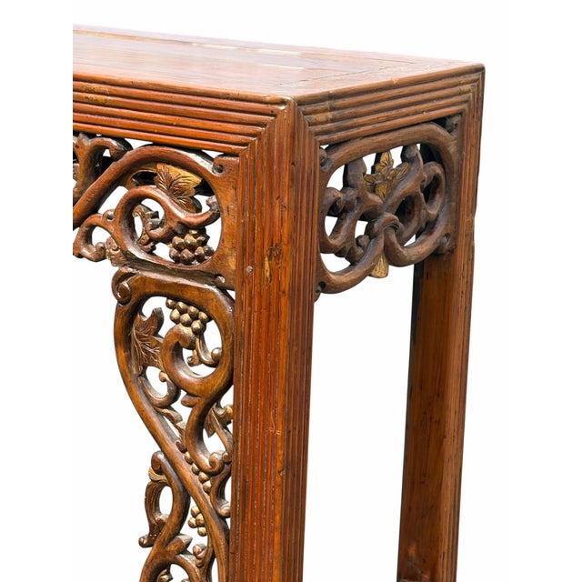 Heavily Carved Antique Asian Console / Altar Table For Sale - Image 4 of 6