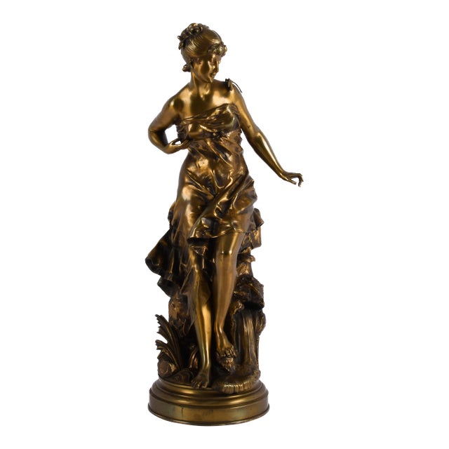 Antique Bronze Classical Draped Female Figure Sculpture Signed De Broussé, Early 20th Century For Sale