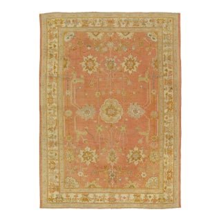 Antique Oushak Carpet, Handmade Oriental Rug, Pink Rug, Taupe, Cream Fine For Sale