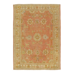 Antique Oushak Carpet, Handmade Oriental Rug, Pink Rug, Taupe, Cream Fine